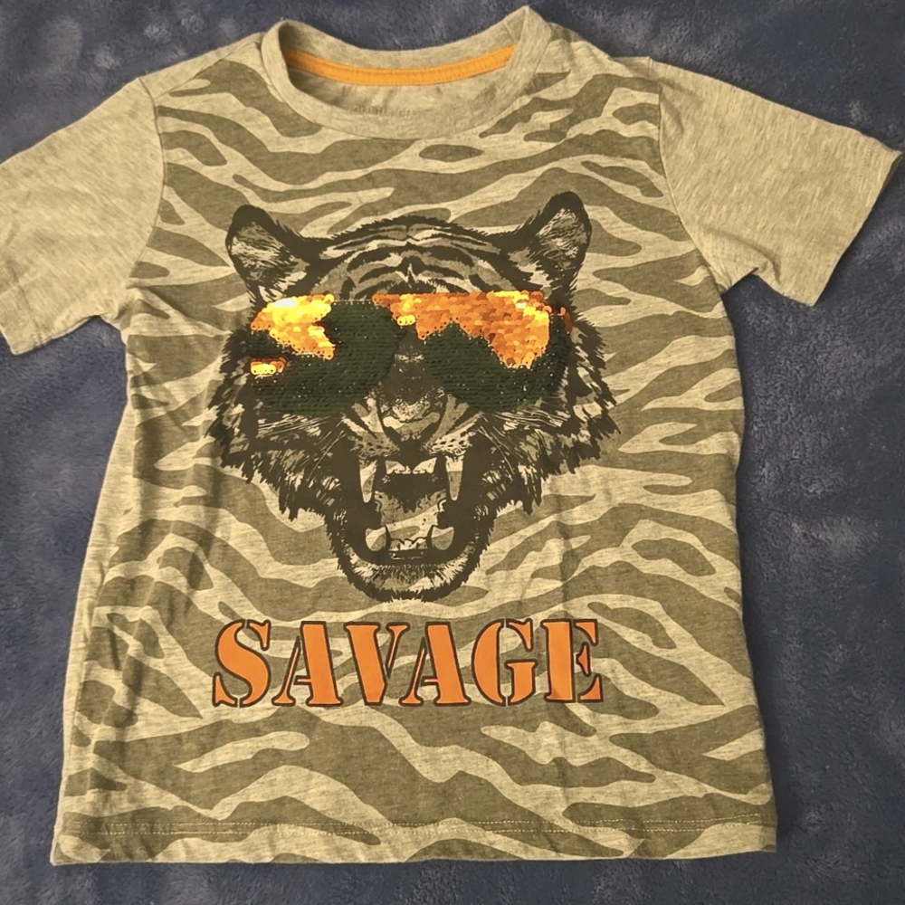 4T Hollywood "Savage" sequin tiger tee shirt for toddler boys